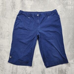 JM Collection Shorts Womens 20W Blue Bermuda Twill Pull On Elastic Waist Casual